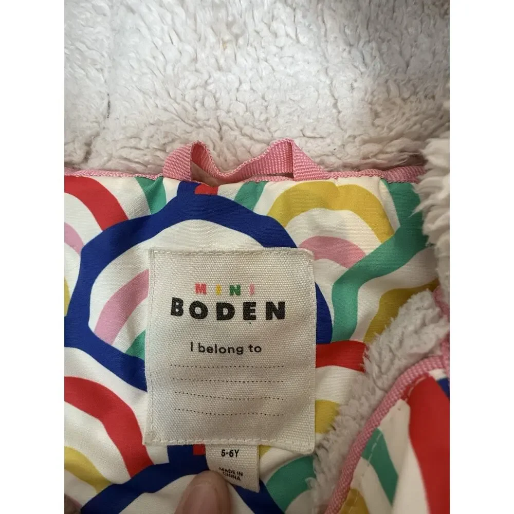 Mini Boden Girls Rainbow Arches Fleece Lined Puffer Jacket Coat Hooded 5-6